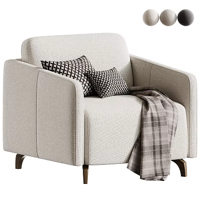 Stylish Beige Sofa and Coffee Table Set With Checkered Pillows Plaid Blanket and Metal Legs 3d model