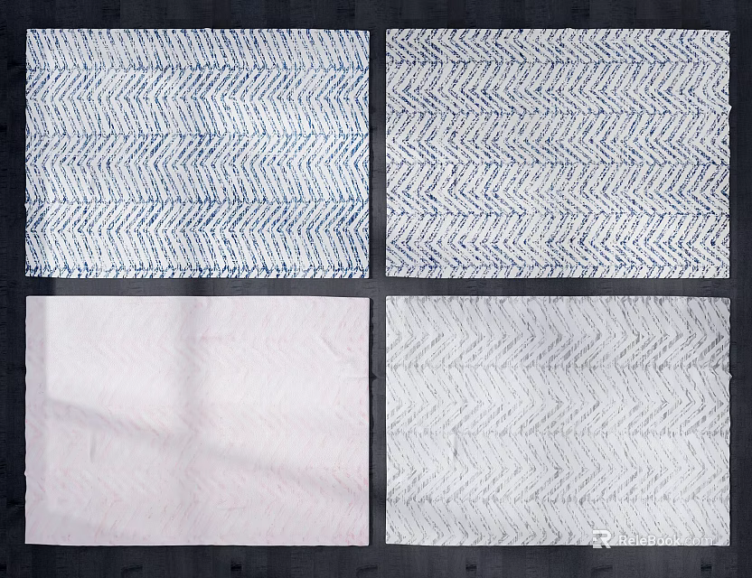 Square Rugs with Herringbone Pattern Blue Pink White Color Variety Four Designs 3d model 