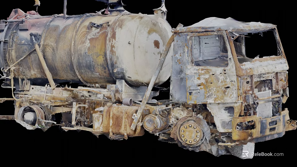 Rusted Old Abandoned Tanker Truck With Worn Metal And Broken Structure 3d model 