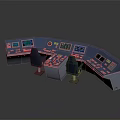 Blue Control Console With Multiple Displays Buttons And Operator Chairs