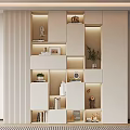 Modern Bookcase With Open Shelves Books Decorative Items Potted Plants And LED Lighting