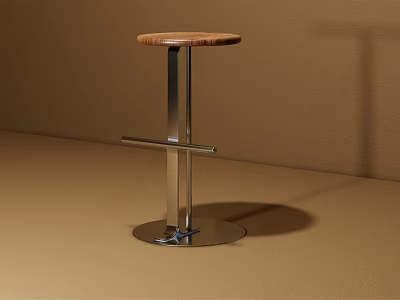 Modern Round Stool With Wooden Seat And Sleek Metal Frame Design 3d model