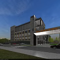 Modern Style School Buildings With Gray Exterior Path And Trees On Both Sides