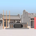 Ancient Architecture Models With Traditional Roofs Overhanging Eaves Gate Archways And Corridors