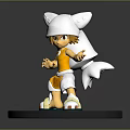Cartoon Game Movie Character 3D Model With White Hat Yellow Top Outstretched Hand Gray Base