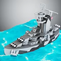 Vintage Warship With Multiple Turrets And Upper Deck Structures Sailing On Blue Ocean Waves 3d model