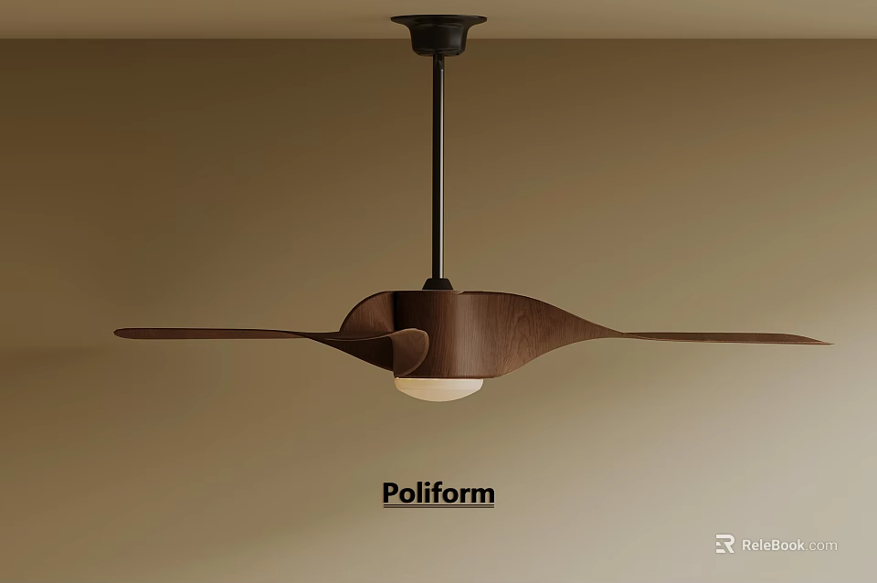 Modern Poliform Pendant Light With Wooden Blades And Metal Structure Design Feature 3d model 