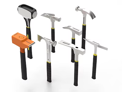 Hardware Tools Various Hammer Types with Black Yellow Handles and Different Designs 3d model