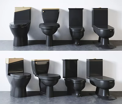 Black Toilets In Various Modern Styles For Bathroom Interior Design 3d model