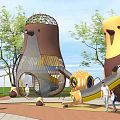 Colorful Bird Shaped Outdoor Playground Equipment With Slide Trees And Kids