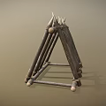 Ancient Wooden Defensive Structure With Spiked Tips Triangular Frame And Worn Texture 3d model