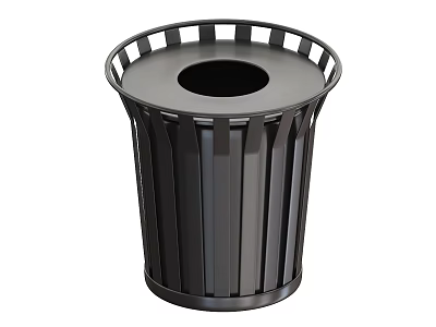 Public Facility Black Metal Trash Can With Grid Design And Open Top 3d model