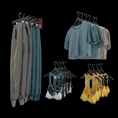 Various Casual Clothes Collection With T Shirts Pants Overalls In Blue Gray Yellow 3d model