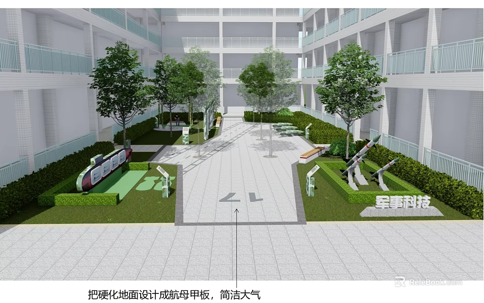 Memorial Landscape Design with Clean Hardened Ground and Simple Elegant Open Space 3d model