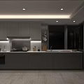 Modern Kitchen With Large Windows Gray Cabinets And Kitchen Island