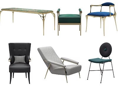 Modern Stylish Leisure Chairs With Golden Legs Woven Design And Padded Seats In Multiple Colors 3d model