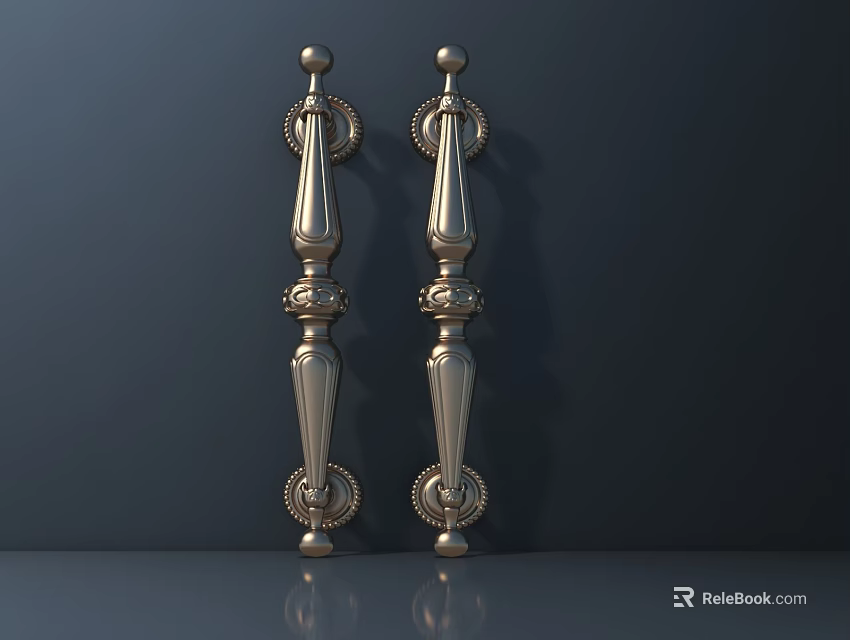 Decorative Silver Metal Handles With Ornate Patterns For Furniture Doors 3d model 