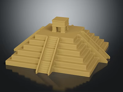 Cartoon Pyramid Scene With Stepped Structure Yellow Steps And Small Temple On Top 3d model