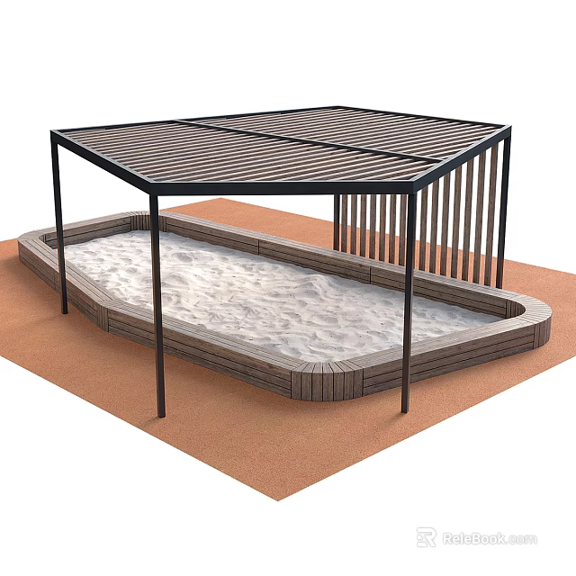 Outdoor Play Equipment Sandbox With Covered Canopy And Soft Surface 3d model 