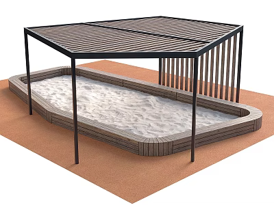 Outdoor Play Equipment Sandbox With Covered Canopy And Soft Surface 3d model