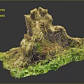 Natural Wooden Root Decorative Piece With Moss Green Plants And Smooth Stone Base