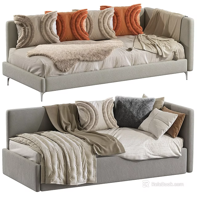 Elegant Casual Sofa Set Interior Design With Orange Gray Beige Pillows And Blankets 3d model 