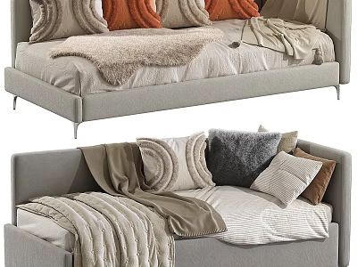 Elegant Casual Sofa Set Interior Design With Orange Gray Beige Pillows And Blankets 3d model