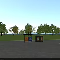 Public Facilities Sorted Trash Bins With Orange Blue Yellow Containers And Wooden Panels