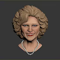 Woman With Curly Blonde Hair Wearing Pearl Necklace Detailed Head Sculpture