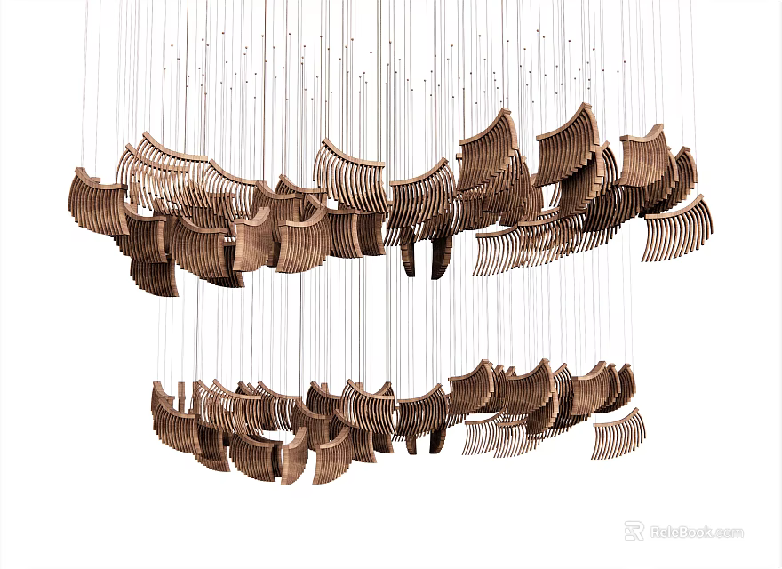 Elegant Modern Wooden Multi Layer Chandelier For Interior Design With Artistic Hanging Structure 3d model 