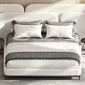 Modern Double Bed With White Headboard Pillows And Black Side Tables In Wooden Wall Bedroom