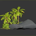 Modern SUV Car In 3D Render Scene With Palm Trees Stones And Green Plants