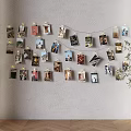 Cozy Photo Wall Decor With String Lights And Hanging Polaroid 3d model