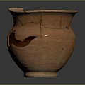 Broken Clay Pot With Visible Cracks And Chipped Rim On Dark Background