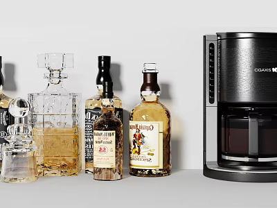 Elegant Whiskey Bottles And Glassware Collection Display On Kitchen Counter 3d model Elegant Whiskey Bottles And Glassware Collection Display On Kitchen Counter 3d model