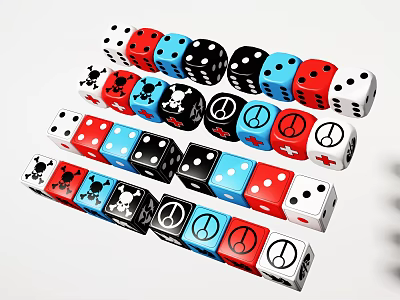 Colorful Dice Set with Various Symbols for Fun Board Game Entertainment 3d model