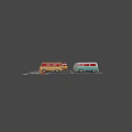 Orange and White Volkswagen Van With Luggage on Roof Surfboard Guitar and Beach Ball
