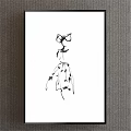 Abstract Painting Black and White Hand Drawn Figure with Minimalist Lines in Black Frame