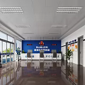 Modern Service Hall Interior With Counters And Facilities
