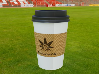 AmeriCanna Cafe Paper Cup Beverage With Marijuana Leaf Sleeve On Green Grass Field 3d model