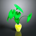 Green Leafy Plant in Yellow Vase with Gray Background and Lush Foliage