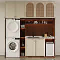 Modern Laundry Room With Kitchen Area Stacked Washer Dryer Wooden Countertop And Cabinets