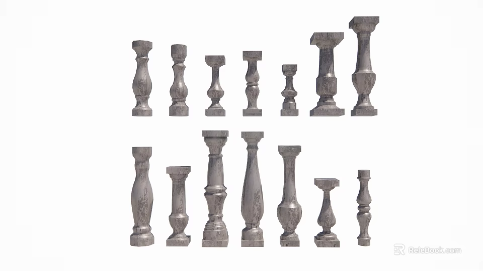 Decorative Columns With Various Ornate Designs And Different Sizes For Architectural Decor 3d model