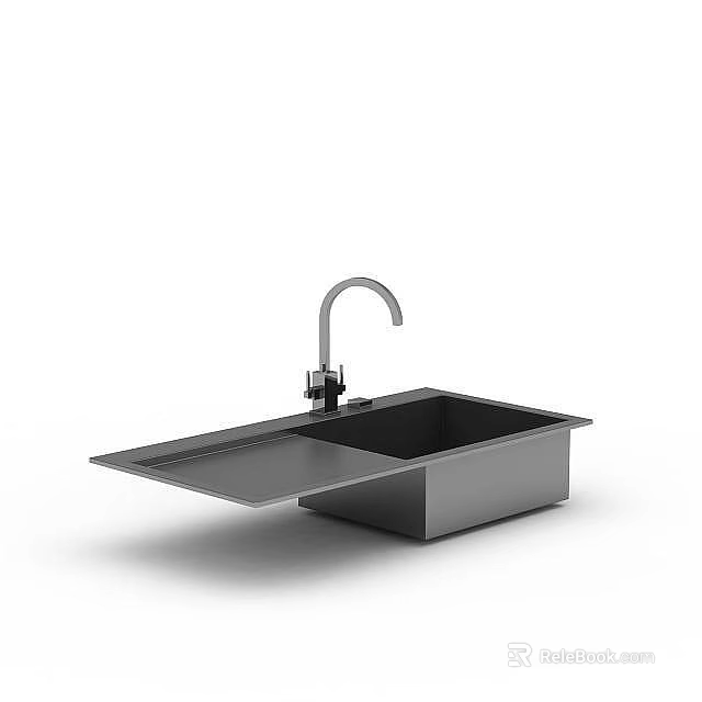 Stainless Steel Washbasin With Modern Simple Design And Faucet On Flat Countertop 3d model 