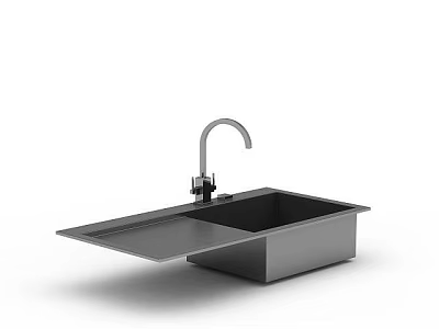 Stainless Steel Washbasin With Modern Simple Design And Faucet On Flat Countertop 3d model