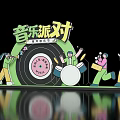 Vibrant Music Party Photo Spot With Musicians Dancers And Round Stage Design