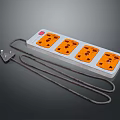Multi Outlet Computer Power Strip with White Body Four Orange Outlets and Brown Power Cord