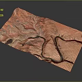 Detailed 3D Terrain Model With Winding River And Mountainous Landscape Features