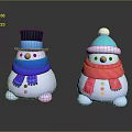 Cute Snowmen Decorative Characters With Black Top Hat Blue Scarf And Blue Hat Pink Scarf