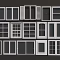 Various Home Window Designs With White Frames And Different Styles Collection 3d model